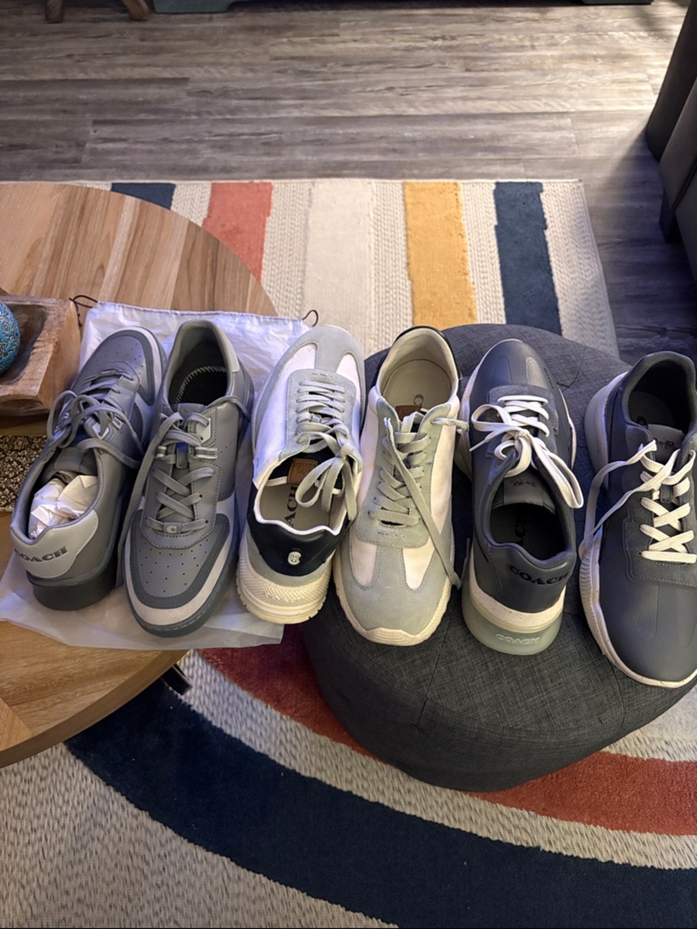 Coach Men's Gray and White Leather Sneakers, Size 13 - Mixed Gray Tones